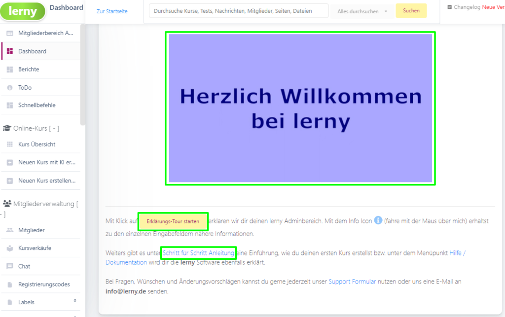 Lerny Dashboard Hilfe