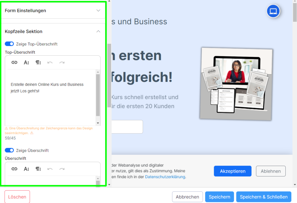 Mentortools Landingpages bearbeiten